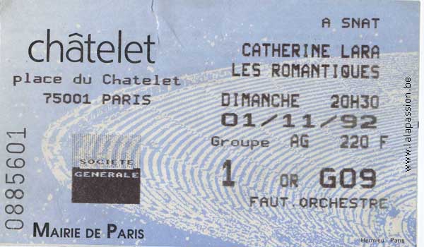 Billet concert Sand et les romantiques chatelet 1992